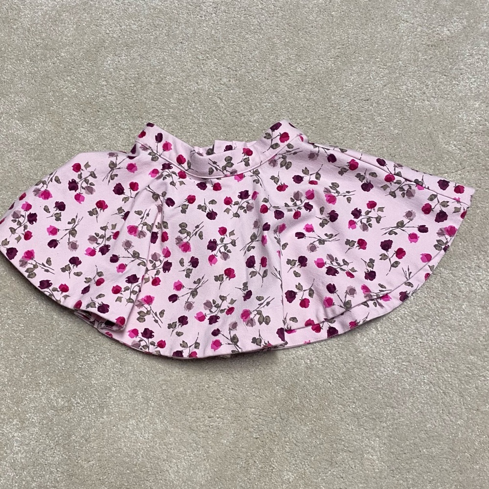 Kate Spade girls floral print pink rose circle exposed zipper skirt size 2